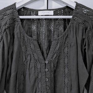 KYRA Embroidered/Lace Semi-Sheer Peasant Top